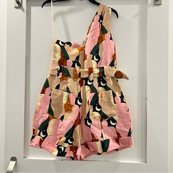 NWT FARM Rio The Kiss Multicolor One Shoulder Romper - Picture 4 of 6